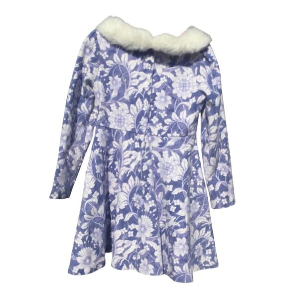 Janie and Jack Girls Dress Size 6 Blue Floral Fur Trim Ponte Rabbit Bunny Easter - Picture 4 of 9